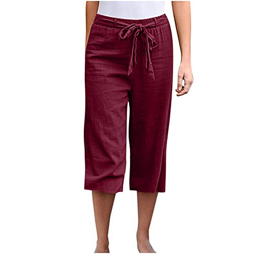 Pantalon en lin femme d'été à jambes larges et taille élastique confortable