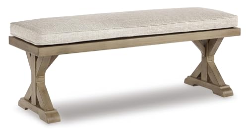 Signature Design by Ashley Beachcroft Outdoor Bench with All-Weather Cushion, Cleanable Performance Fabric, Rust-Resistant Aluminum Frame, 20.38' High, Beige