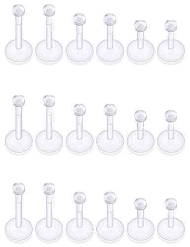 Cisyozi 16g Threadless Clear Plastic Lip Labret Monroe Medusa Nose Rings Stud Work Sport surgery Acrylic Silicone flexible Cartilage Helix Tragus Earring studs Set Piercing Retainer Jewelry Women Men