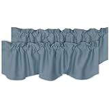 H.VERSAILTEX 2 Panels Blackout Curtain Valances for Kitchen Windows/Living Room/Bathroom Privacy Protection Rod Pocket Decoration Scalloped Winow Valance Curtains, 52' W x 18' L, Stone Blue