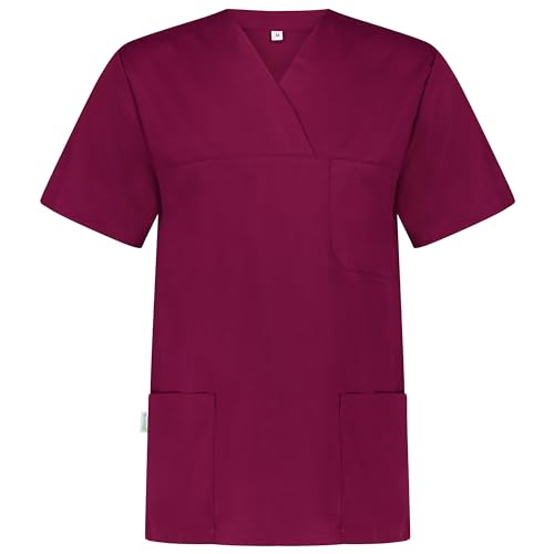 B-well Angel Unisex Kasack Kurzarm V-Ausschnitt Kasack Damen Pflege Kasack Herren Pflege Kasack Schlupfkasack (Bordeaux M)
