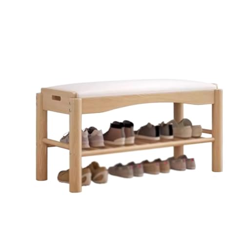 Banc à chaussures en bois massif entrée meuble de rangement - 2