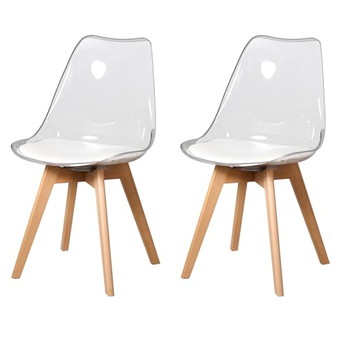 BenyLed Lot de 2 chaises de Salle à Manger de Style scandinave, Design rétro, chaises latérales en Acrylique Transparent, Chaise en Cristal avec Coussin d'assise en...