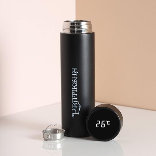 Image of fnp Personalised LED Temperature Display Bottle | Custom Name Water Bottle | Stylish Gift for Work, Travel, Daily Use & Fitness (Black)