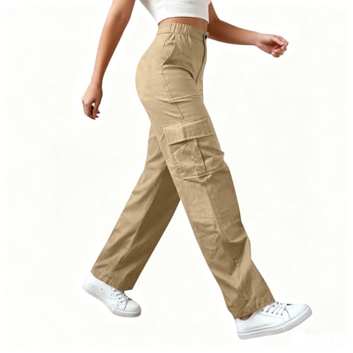 Baggy Cargo Pants Women High Waisted Wide Leg Pants with Pockets Khaki | Loose Casual Stretchy Workout Joggers, Elastic Waist, Multiple Pockets, Outdoor Hiking Work Pants - image 7