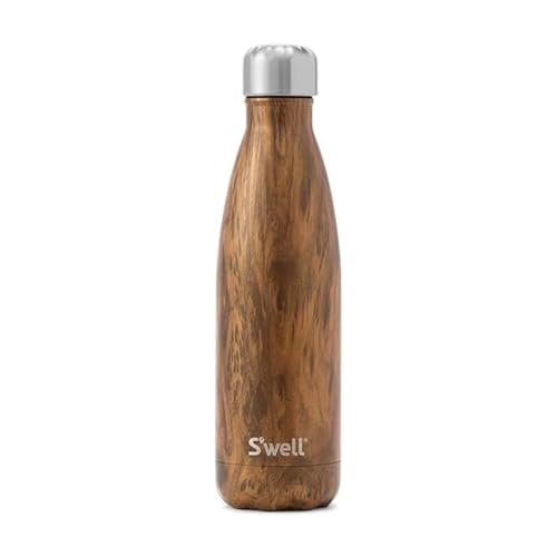 S'well Stainless Steel Water Bottle, 17oz, Teakwood, Triple Layered Vacuum Insulated Containers Keeps Drinks Cold for 36 Hours and Hot for 18, BPA Free, Perfect for On the Go