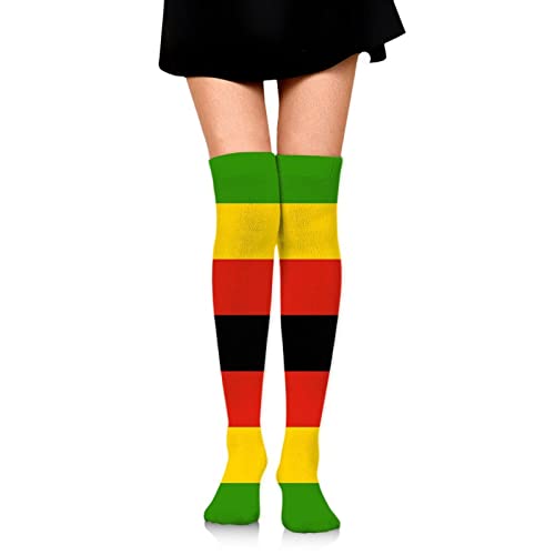 Women Thin Tube Thigh High Tights Zimbabwe Flag Over Knee Socks Casual High Warm Stockings