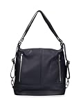 Gave Lux Bolso de hombro convertible en mochila de mujer de piel auténtica Made in Italy 23 x 31 x 14 cm, azul oscuro, Talla única