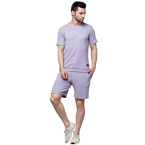 Image of Rigo Cotton Blend Waffle Knit Self Textured Co-Ord Set For Men's|Night Suit Set|Lounge-Wear Pajama Set|Night Wear, Beach Wear, Vacation Wear