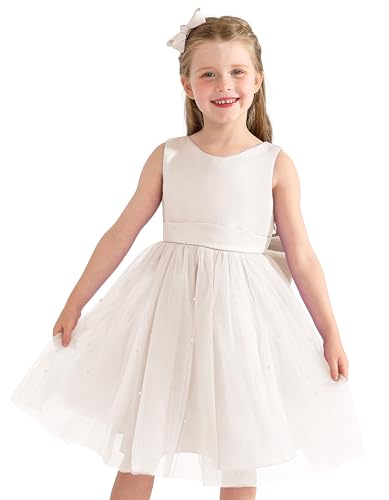 Uhnice Flower Girl Dress Satin Ball Gown for Wedding Party with Bowknot3