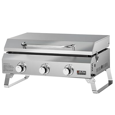 ONLYFIRE GRILLS Tabletop Gas Griddle with Foldable Legs, Portable 3-Burner Propane Gas Grill Griddle Flat Top for Outdoor Cooking Patio Barbecue Camping Tailgating RV BBQ, Stainless Steel, GS309V