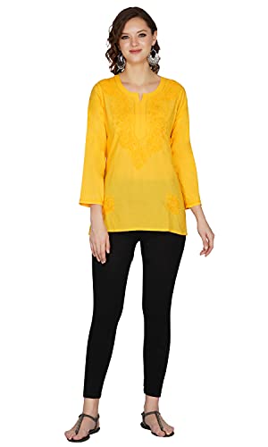 Image of Vahson Designer Hand Lucknowi Chikankari Embroidery Cotton Short Kurti for Women /Girls