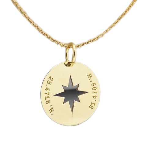 Collier boussole étoile polaire en argent plaqué or, pendentif gravé de 24 mm LKBEADS