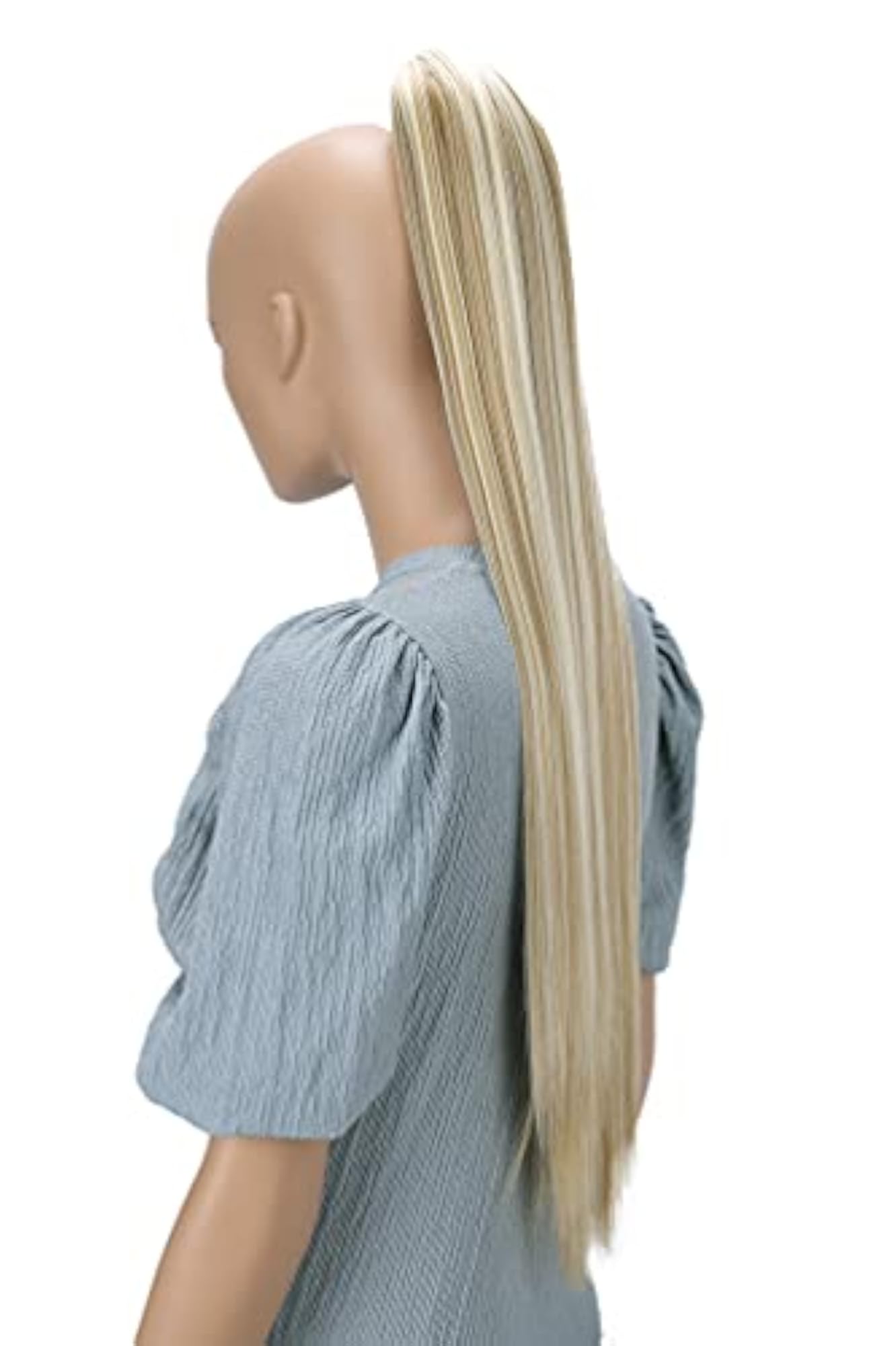 27" Blonde Mix Clip-On Ponytail Extension, Heat-Resisting