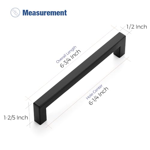 Image of Ravinte 20 Pack Kitchen Matte Black Cabinet Handles 6-1 /4 Inch Hole Center Stainless Steel Square Cabinet Pulls for Dresser Drawer Cupboard Handles with Screwdriver