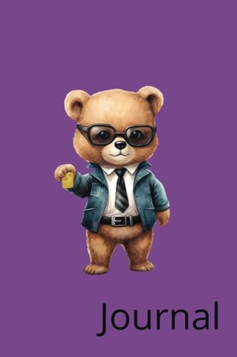 Journal: Teddy Bear Secret Agent on Purple: 6" x 9" 120 Pages