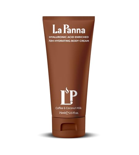 La Panna Coffee & Coconut Milk Body Cream, 72H Moisture, with Hyaluronic Acid and Vitamins, 2.5 fl oz