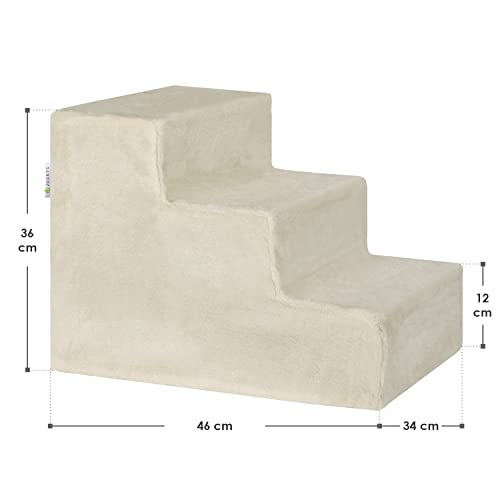 Juskys Haustiertreppe Hundetreppe 36 cm - Treppe 3 Stufen Plüsch-Bezug waschbar - Katzentreppe Hunderampe für Bett, Sofa, Couch und Auto - Bezug Beige