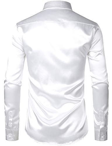 Image of ZEROYAA Men's Luxury Printed Silk Like Satin Button Down Dress Shirt for Party Prom