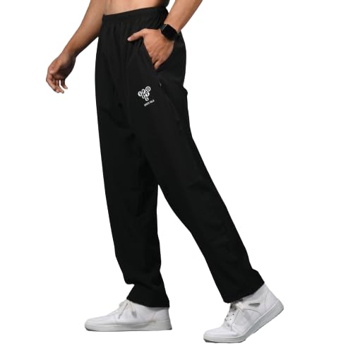 Track Pant for Men (Black) | Windcheater Track Pants | Nylon Bottoms with Cotton Mesh | Lower for Men | Joggers for Running, Gym, Fitness | Workout Gym Trousers | Zippered Pockets-picture-30
