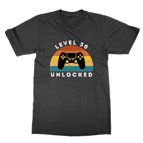 T-shirt anniversaire niveau 30 débloqué en coton noir pour fête homme et femme