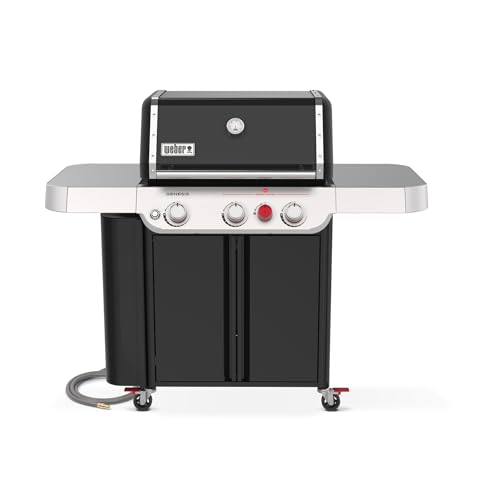Image of Weber Genesis E-330 Natural Gas Grill for Outdoor Cooking, 3 Burners, Black - Porcelain-Enameled Cast-Iron Grates, PureBlu Burners & Sear Zone