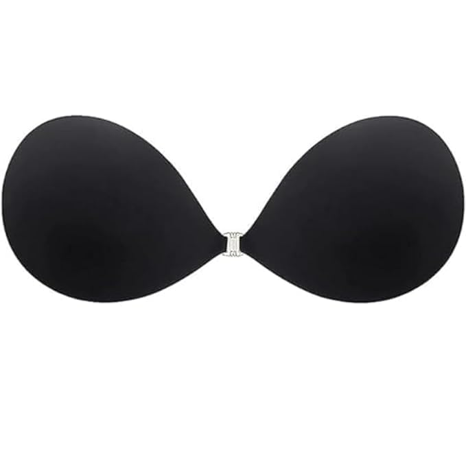 krukmina Strapless Sticky Invisible Push Up Silicone Bra for Women, Backless Dress, Wire Free, Front Clasp, Free Size(1Pcs) Black-picture-45