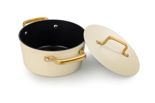 Arcos Serie Samoa Iconic | Cacerola Antiadherente Cerámico 20 cm y 2,6 L | Aluminio Forjado | Apta cualquier cocina | Mango Acero Inoxidable | Color Beige | LIBRE DE (PFOA/PTFE/PFOS)