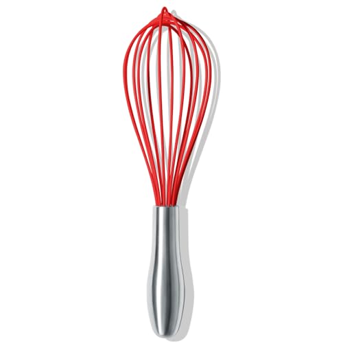 OYV 10-Inch Red Silicone Whisk, Heat Resistant 480°F Kitchen Whisk with Stainless Steel Ergonomic Handle, Non-Scratch for Nonstick Cookware, Dishwasher Safe, Perfect for Blending, Cooking & Beating