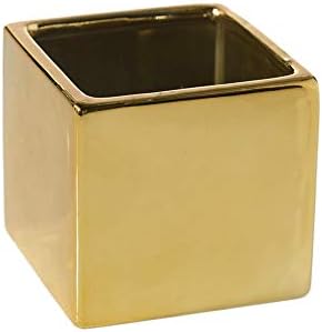 WGV Ceramic Cube Vase Width 5.5" Height 5" (Fits 5" Pot) Elegant Modern Block Square Floral Planter Terrarium Container Table Dresser for Event Accent Home Office Decor Gold 1 Piece