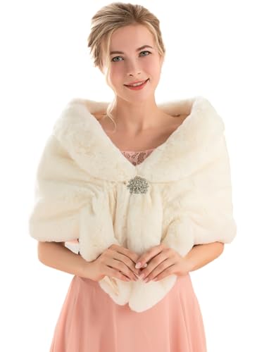 Yean - Chal de piel sintética para novia, para mujer, diseño de novia Marfil Blanco cremoso. Talla única