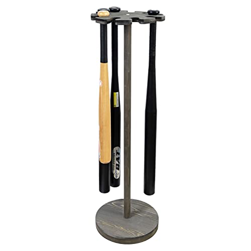 MyGift Vintage Gray Wooden Baseball Bat Holder Rack