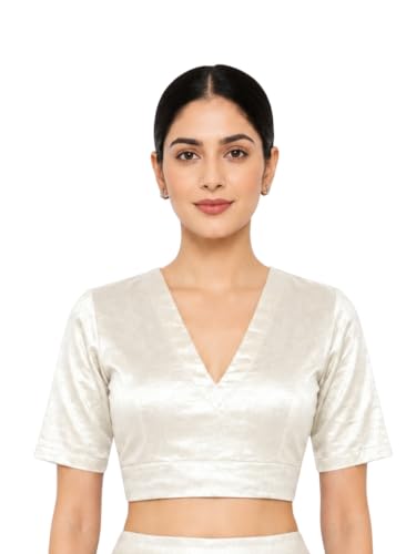 Image of Thevasa Women's Everyday Divine Depth V Neck Half Sleeves Blouse