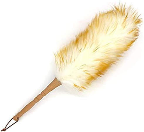 WFCC Lambswool Dusters with Wooden Handle, Soft Wool Duster Small Feather Duster, Anti-static Blinds Cleaner, Multi-purpose Cleaning Tool for Home Car Office Cleaning, 30 x 18 cm (WFCC-Duster)