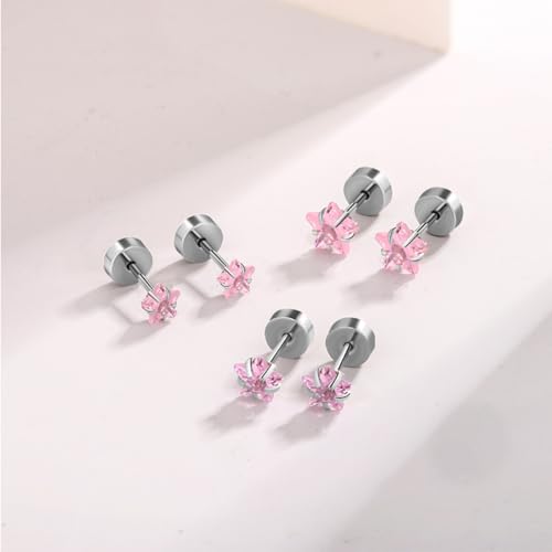 3-5 Pairs Square Earrings Set for Men Women, 14K Gold Filled Princess Cut Clear Cubic Zirconia Stud Earrings, Hypoallergenic Surgical Steel Flat Back Stud Earrings for Sensitive Ear, Lightweight Shiny Earrings Studs for Helix Tragus Cartilage Multiple Piercing, 3-7MM4