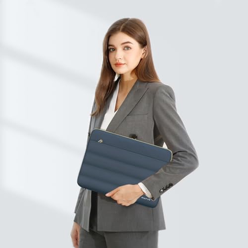 Image of MOSISO 13-14 inch Laptop Case, 13.3 inch Puffy Laptop Sleeve Compatible with MacBook Air 13 13.6 M3 M2 M1 /Pro 13 /Pro 14, HP, Dell, ASUS, Lenovo, Polyester Horizontal Bag with Small Case, Haze Blue