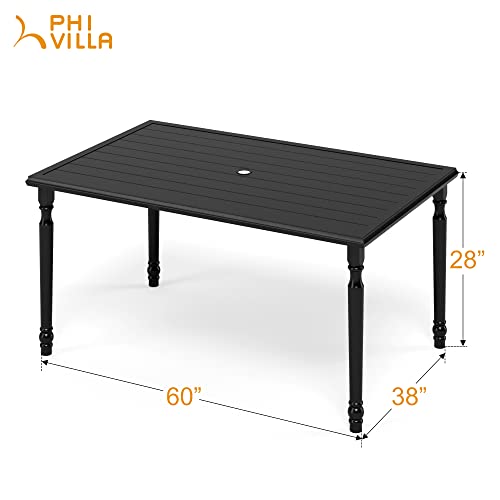 Phi Villa Metal Patio Dining Table Steel Rectangular Outdoor Table, Weather-Resistant Table With 1.77" Umbrella Hole For Lawn Backyard Garden, Black #TOP2