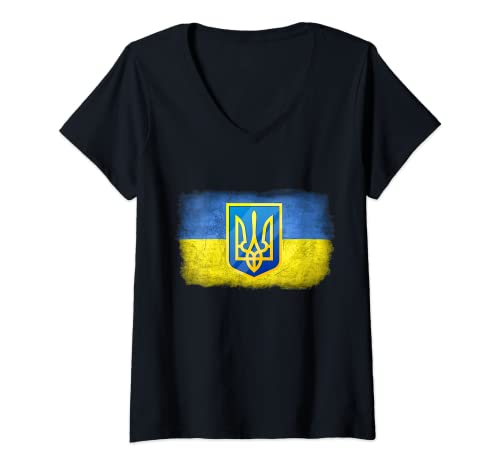 Mujer Bandera de arte de Ucrania Bandera de Ucrania Orar por ucranianos Camiseta Cuello V