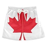 Selerdon Quick Dry Swim Trunks Flag of Canada for Boy Kids Summer Fashion Beach Shorts with Adjustable Waist and Side Pocket for Daily Wear Outdoor Play XS Multicoloured