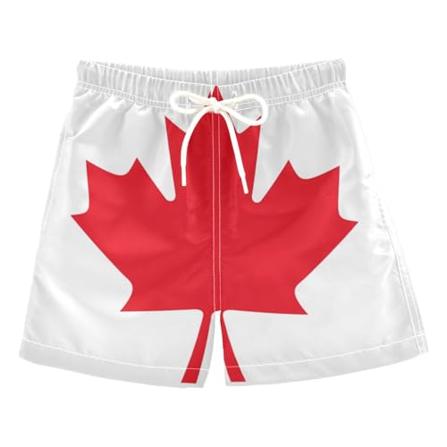 Selerdon Quick Dry Swim Trunks Flag of Canada for Boy Kids Summer Fashion Beach Shorts with Adjustable Waist and Side Pocket for Daily Wear Outdoor Play XS Multicoloured