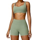 XCZUISHUAI Conjuntos de Entrenamiento for Mujer, 2 Piezas, Sujetador Deportivo con Tiras y Espalda Descubierta, Leggings sin Costuras, Conjunto a Juego, atuendos de Yoga(Short Suit-Green,M)