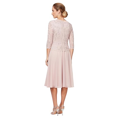Image of Alex Evenings Women's Tea Length Embroidered Bodice Mother of The Bride Gown, Wedding Guest Dress