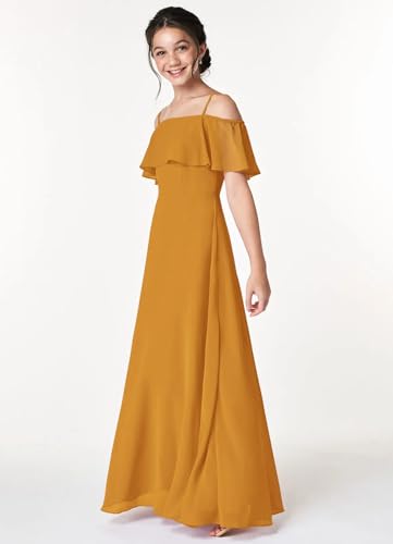 Junior Girls Bridesmaid Dress for Wedding Chiffon Off Shoulder Flower Girl Dresses for Teen Spaghetti Straps2