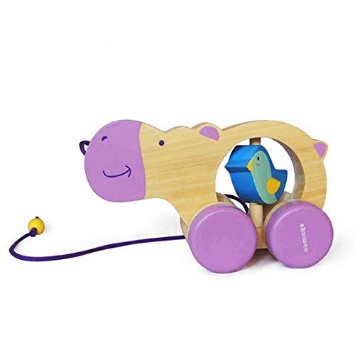 Shumee Wooden Hippo Pull Along Toy (1 Year+) with Attached String - Encourage Walking, Develop Hand-Eye Coordination, Build Gross Motor Skills
