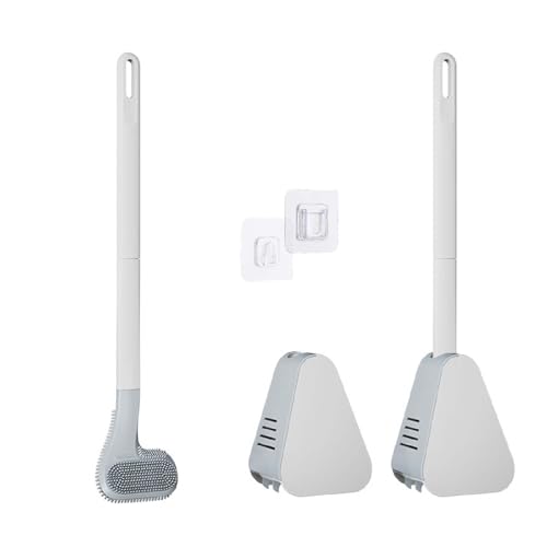 Image of Toilet Brush, Long Handle Golf Toilet Brush with Holder 360 Deep Cleaning Flexible Silicone Toilet Cleaner Brush Wall Mounted for Bathroom (2Pcs White)