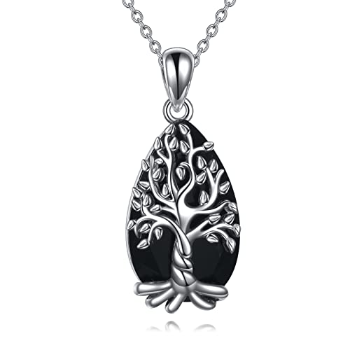 YFN Tree of Life Necklace Sterling Silver Black Tourmaline Necklace Crystal Healing Necklace Spiritual Protection Jewelry Gifts for Women Men Mother Daughter