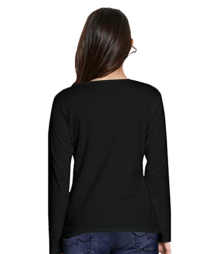 Image of Pooplu Women's Regular Fit Plain V Neck Full Sleeves Multicoloured 100% Cotton Pootlu T Shirt. Stylish, Casual Tshirts