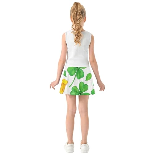 Athletic Shorts for Girls Skorts Green Clover Yellow Horseshoes White Kids Tennis Skirts Preppy Butterfly Skirt 3t4