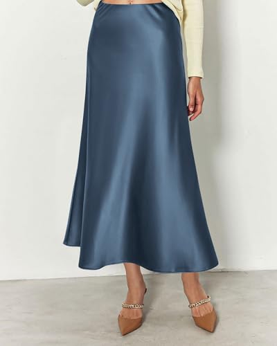 Image of BTFBM 2026 Summer Womens Skirts Silk Elegant High Waist Flowy Long Satin A-Line Midi Skirt Cocktail Wedding Party