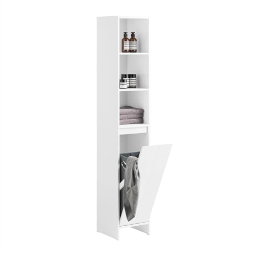 SoBuy Mobile Colonna Bagno Salvaspazio con Cesto Portabiancheria – Armadietto Alto e Stretto in...